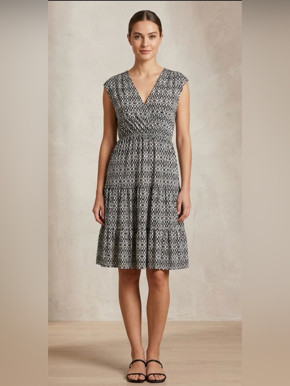 New York & Company Black and White Geometric Midi Dress